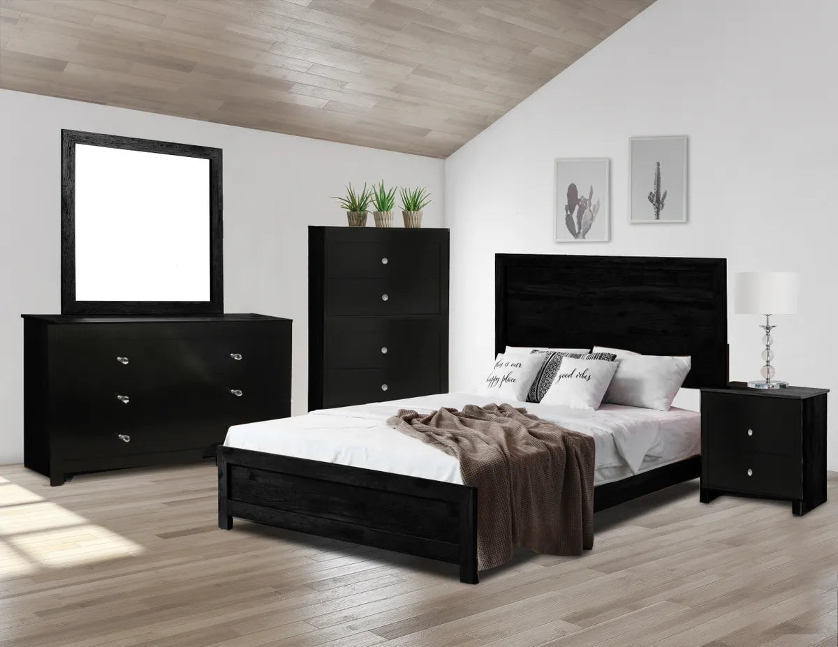 Modern Midnight Black Bedroom Set Mirror