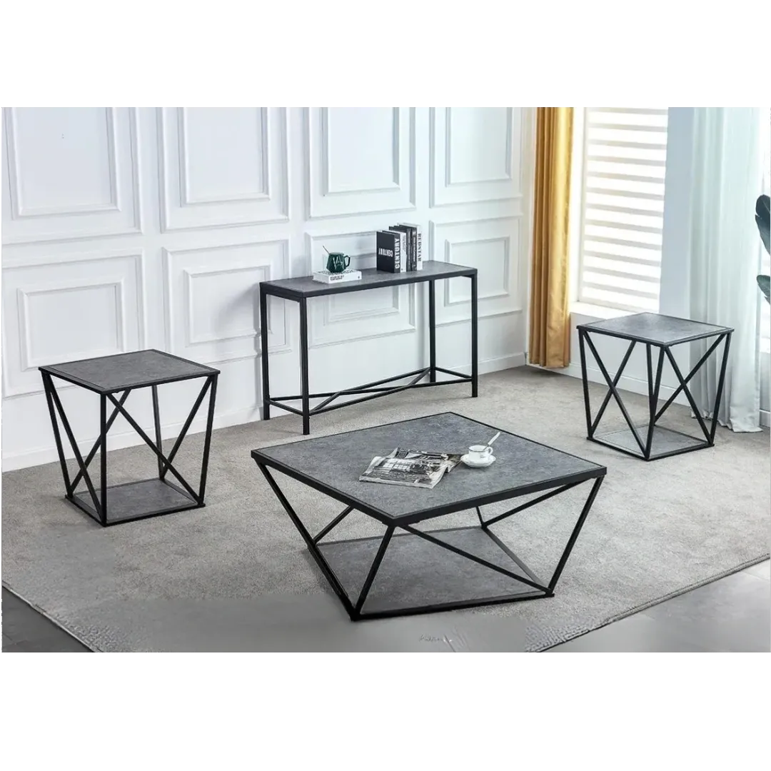 Black Finish with Grey Tops Contemporary End Table