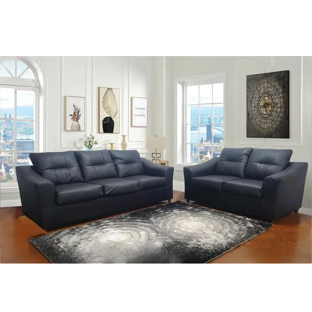 Black Pu Fabric Contemporary Sofa