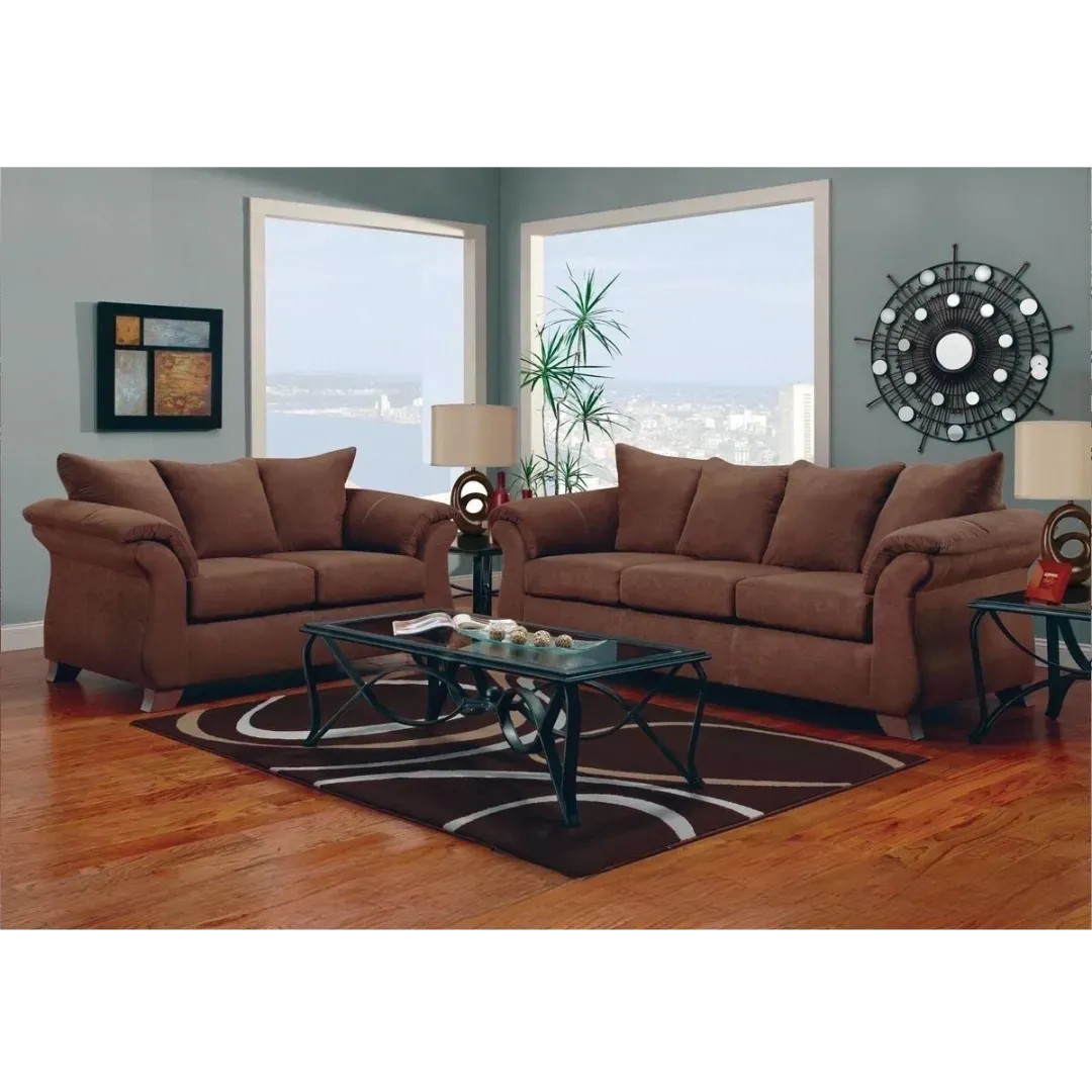 Brown Microfiber Fabric Modern Style Living Loveseat