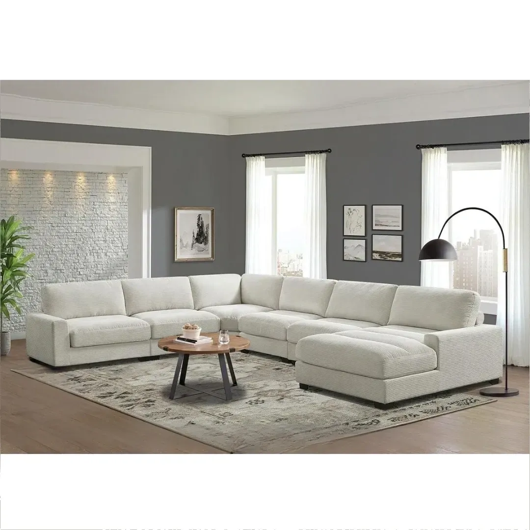 Beige Corduroy Fabric Modern Design 6 pcs Modular Sectional
