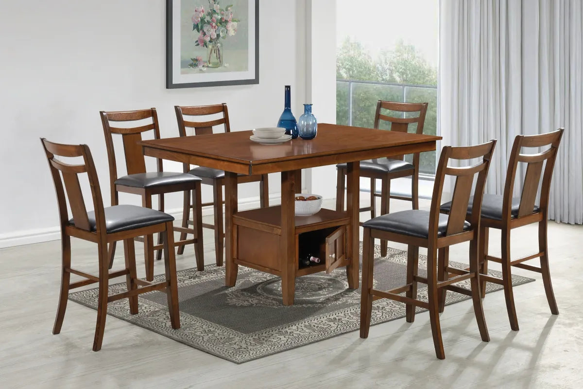 Stylish Walnut Brown Pub Table and Four Chairs