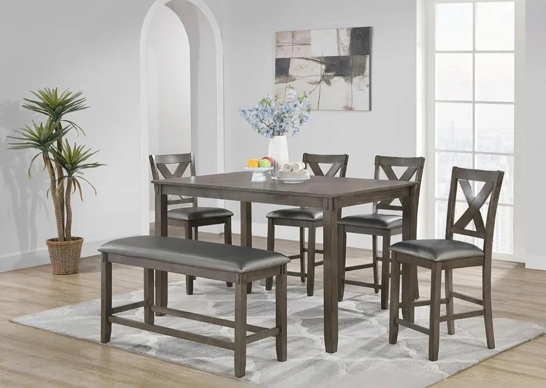 Grey Finish Dining Room Set with 4 Chairs and Bench