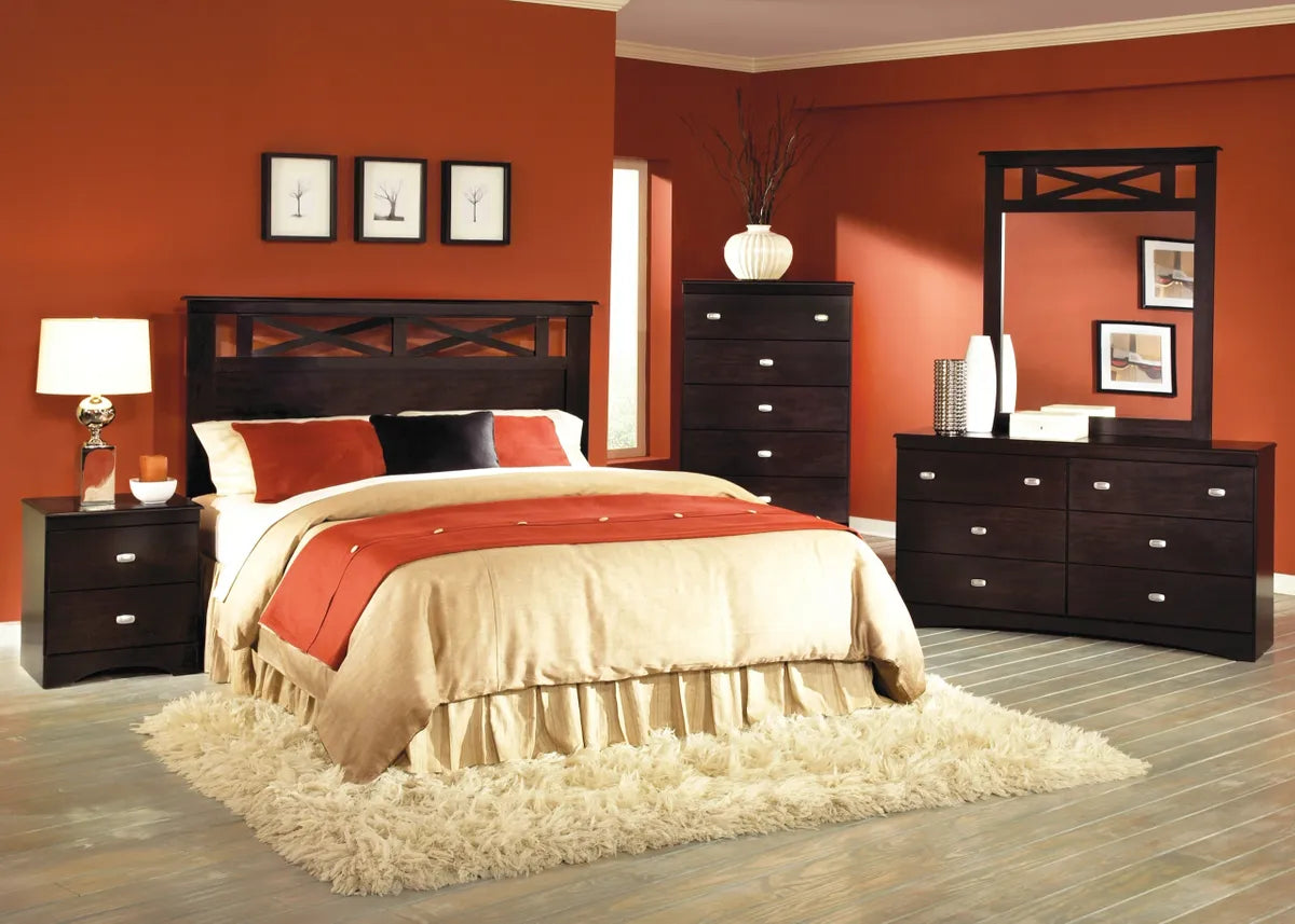 Merlot Modern Style Bedroom Set Full/Queen Headboard