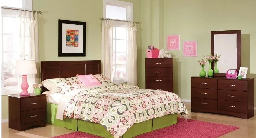 Cherry Grain Contemporary Style Bedroom Set  Mirror