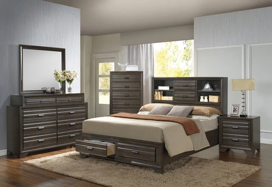 Metal Grey Contemporary Bed Set Nightstand