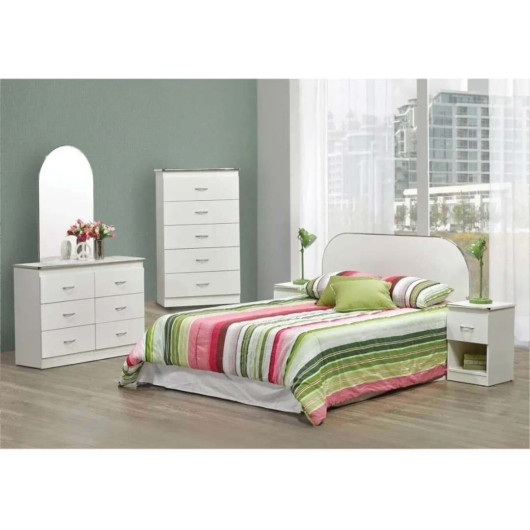 White Contemporary Bedroom Style Set Queen/Full Panel Headboard