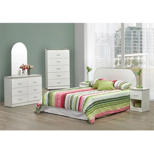 White Contemporary Bedroom Style Set Twin Panel Headboard