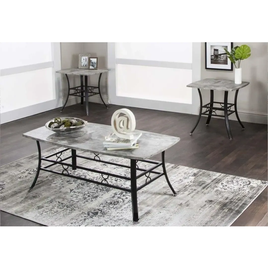 Faux Concrete Grey Contemporary Coffee Table Set