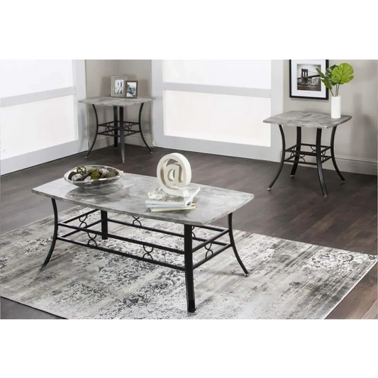 Faux Concrete Grey Contemporary Coffee Table Set