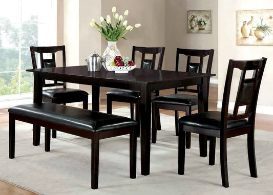 Dark Walnut Contemporary Style Dinette w/ 4 chairs and Bench