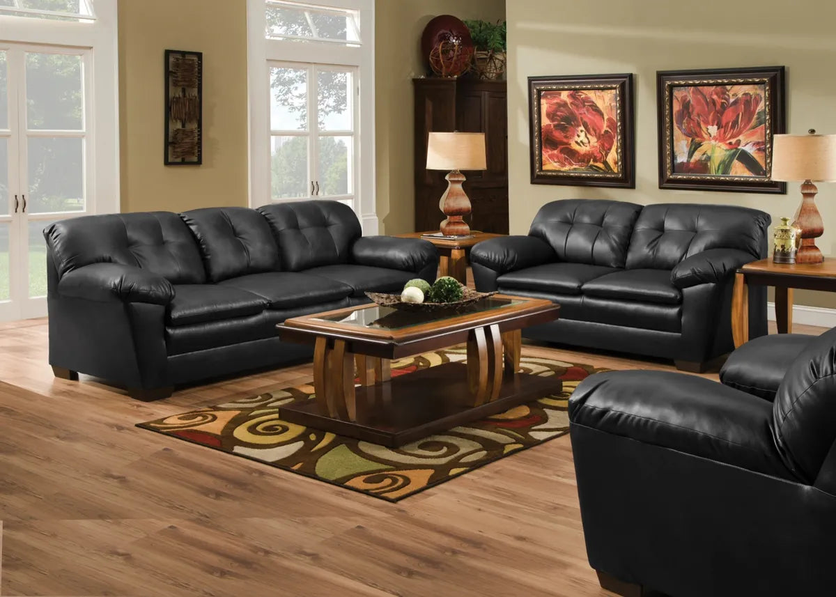 Movie Style Ebony Faux Leather Loveseat